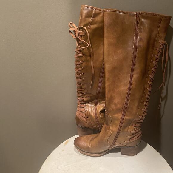 Women's ETC Knee High Boots Tie In Back Size 7/8M - Picture 6 of 7